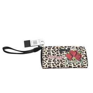 Ed Hardy Leopard Print wallet  with Red Floral Design